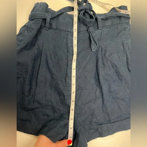 Artisan NY 100% Linen High Waist Shorts Size 10 Navy Blue - Picture 9 of 11